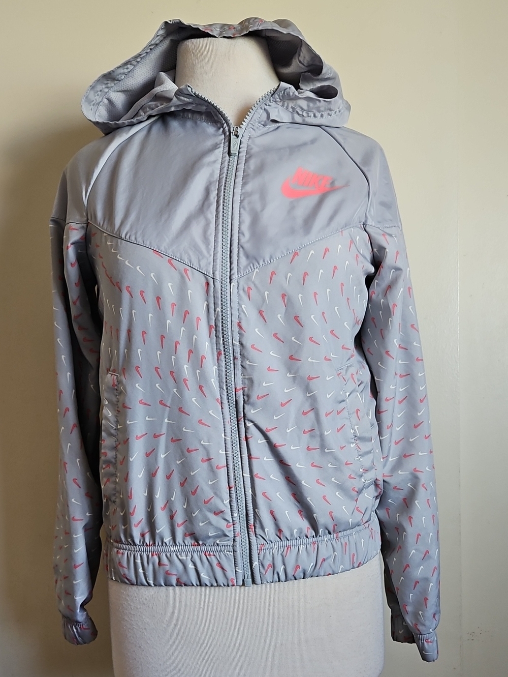 Nike Windrunner Hooded Jacket Swoosh Print Gray Orange Size XL Youth - Picture 2 of 13